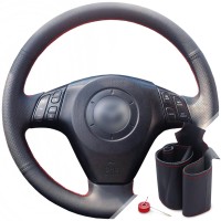 Оплетка на руль из натуральной кожи Mazda Premacy II 2005-2010 г.в. (для замены штатной кожи, красная)
